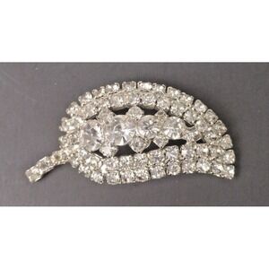 Vintage Statement Clear Rhinestone Marquis Large Leaf Brooch Pin 2.5" L X 1" W